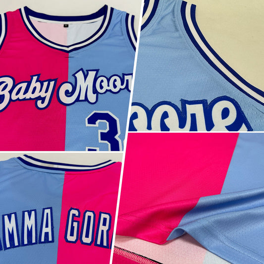 Custom Light Blue Royal-Pink Authentic Split Fashion Basketball Jersey - Sky-Custom