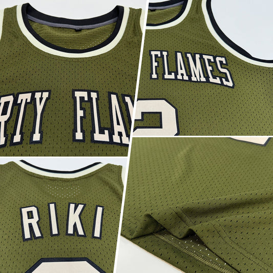 Custom Olive Cream-Black Authentic Throwback Salute To Service Basketball Jersey - Sky-Custom