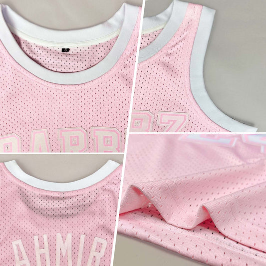 Custom Light Pink White Authentic Throwback Basketball Jersey - Sky-Custom