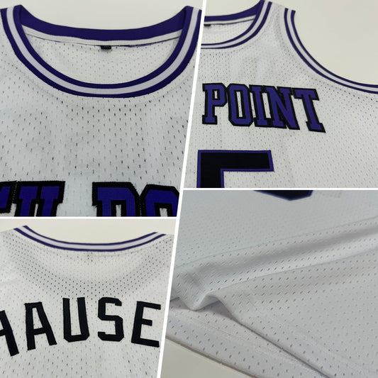 Custom White Black-Purple Authentic Throwback Basketball Jersey - Sky-Custom