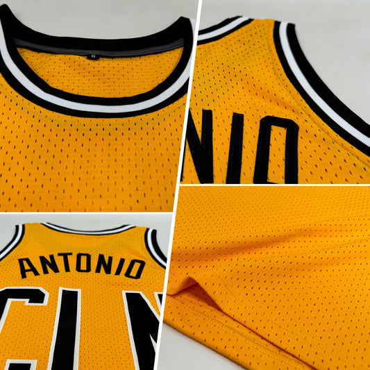 Custom Gold Black-White Authentic Throwback Basketball Jersey - Sky-Custom