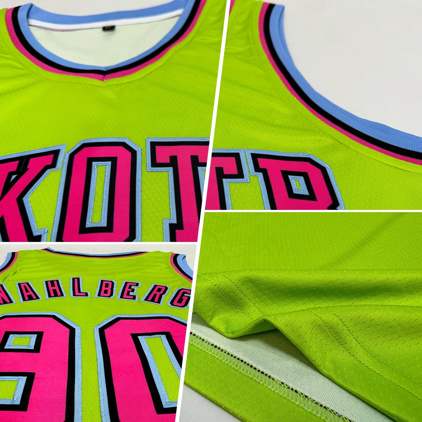 Custom Neon Green Pink-Light Blue Authentic Basketball Jersey - Sky-Custom