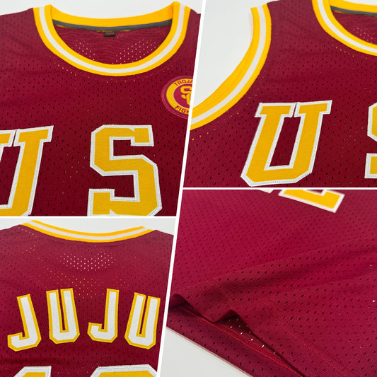 Custom Maroon Gold-White Authentic Throwback Basketball Jersey - Sky-Custom