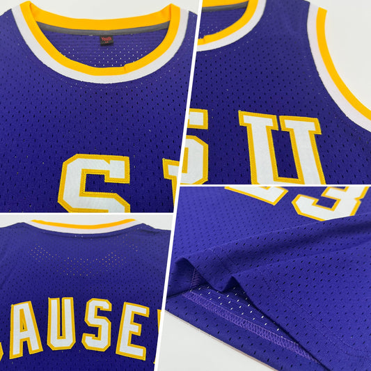 Custom Purple White-Gold Authentic Throwback Basketball Jersey - Sky-Custom