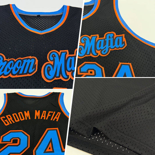 Custom Black Blue-Orange Authentic Throwback Basketball Jersey - Sky-Custom