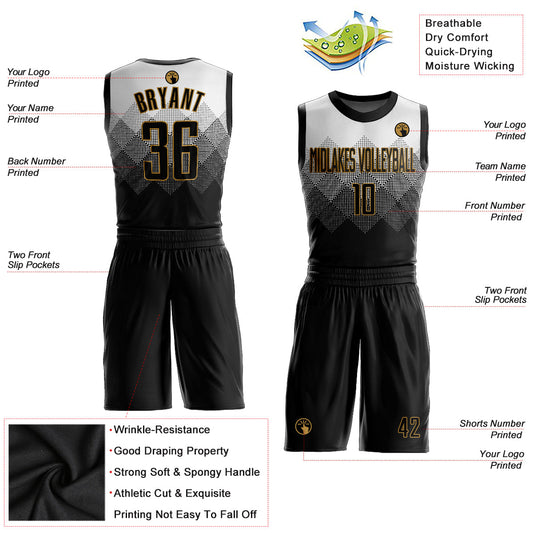 Custom White Black-Old Gold Round Neck Sublimation Basketball Suit Jersey - Sky-Custom