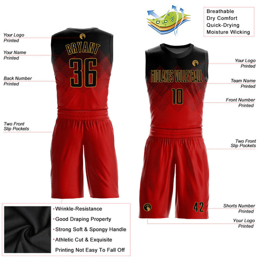 Custom Red Black-Old Gold Round Neck Sublimation Basketball Suit Jersey - Sky-Custom