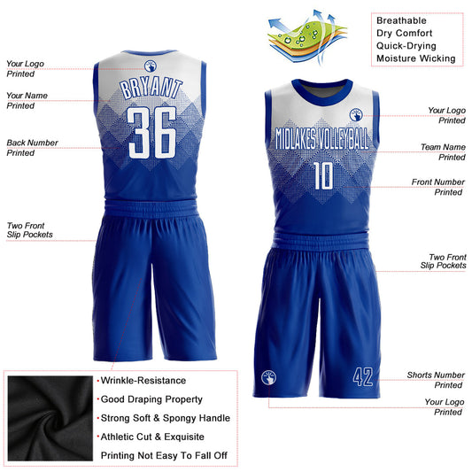 Custom Royal White Round Neck Sublimation Basketball Suit Jersey - Sky-Custom