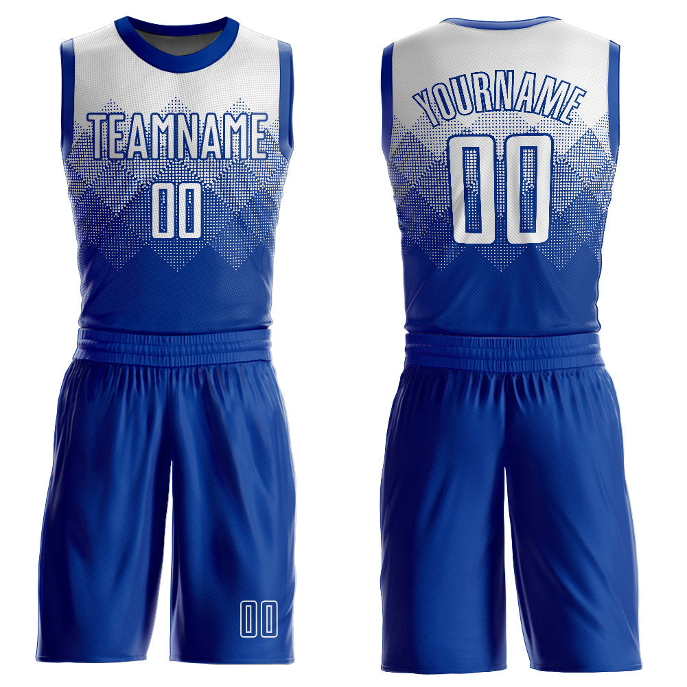 Custom Royal White Round Neck Sublimation Basketball Suit Jersey - Sky-Custom