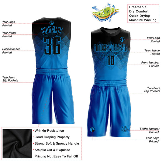 Custom Blue Black Round Neck Sublimation Basketball Suit Jersey - Sky-Custom