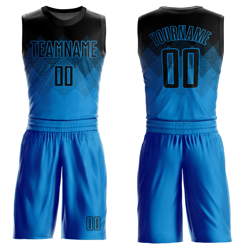 Custom Blue Black Round Neck Sublimation Basketball Suit Jersey - Sky-Custom