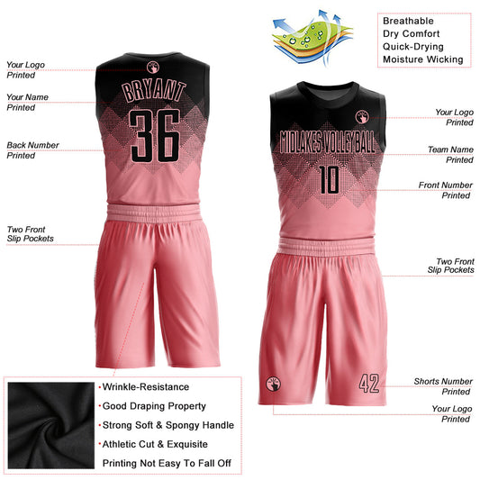 Custom Medium Pink Black Round Neck Sublimation Basketball Suit Jersey - Sky-Custom