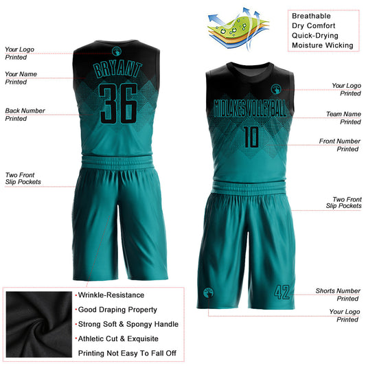 Custom Teal Black Round Neck Sublimation Basketball Suit Jersey - Sky-Custom