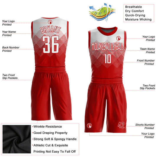 Custom Red White Round Neck Sublimation Basketball Suit Jersey - Sky-Custom