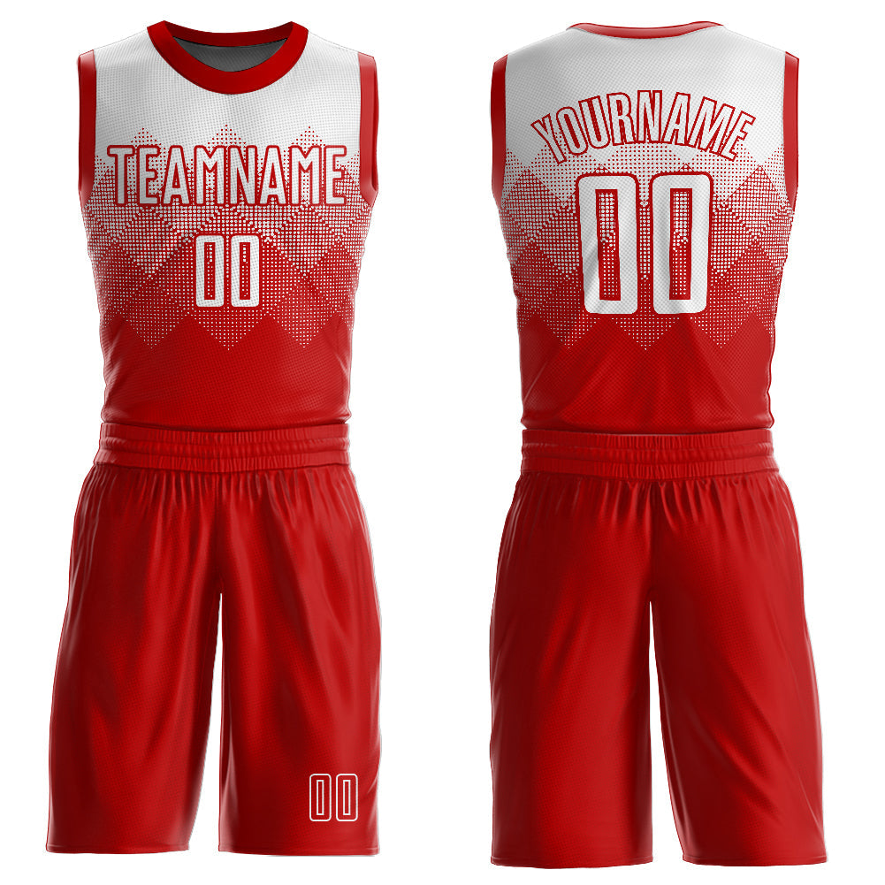 Custom Red White Round Neck Sublimation Basketball Suit Jersey - Sky-Custom