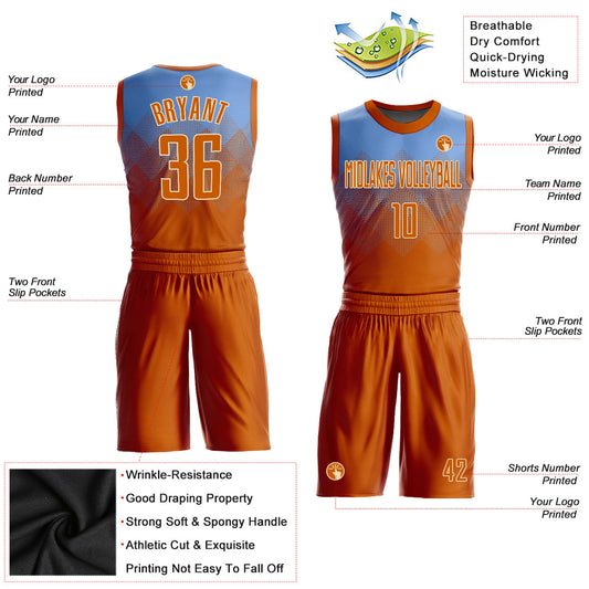 Custom Light Blue Texas Orange-Cream Round Neck Sublimation Basketball Suit Jersey - Sky-Custom