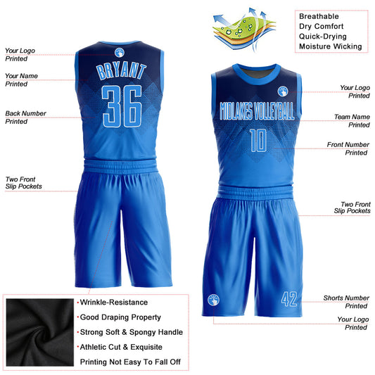Custom Navy Powder Blue-White Round Neck Sublimation Basketball Suit Jersey - Sky-Custom