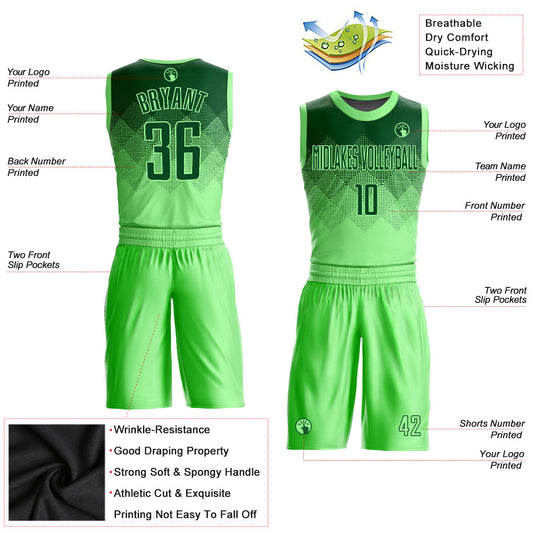 Custom Pea Green Green Round Neck Sublimation Basketball Suit Jersey - Sky-Custom