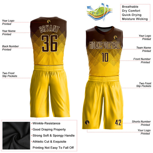 Custom Yellow Brown-Cream Round Neck Sublimation Basketball Suit Jersey - Sky-Custom