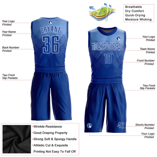 Custom Light Blue Royal-White Round Neck Sublimation Basketball Suit Jersey - Sky-Custom