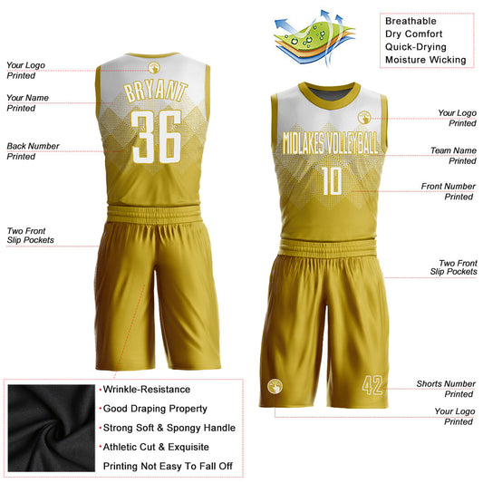 Custom Old Gold White Round Neck Sublimation Basketball Suit Jersey - Sky-Custom