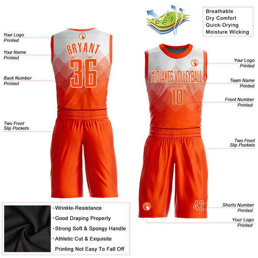 Custom White Orange Round Neck Sublimation Basketball Suit Jersey - Sky-Custom
