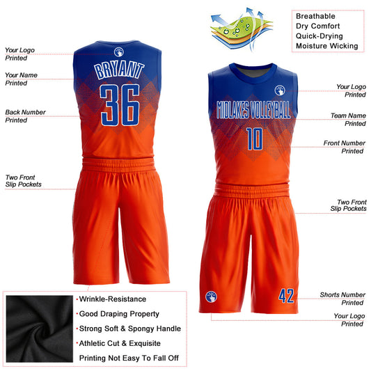 Custom Orange Royal-White Round Neck Sublimation Basketball Suit Jersey - Sky-Custom