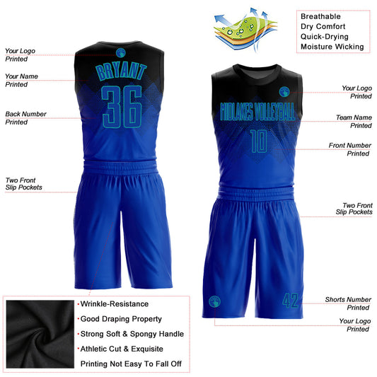 Custom Black Royal-Light Blue Round Neck Sublimation Basketball Suit Jersey - Sky-Custom