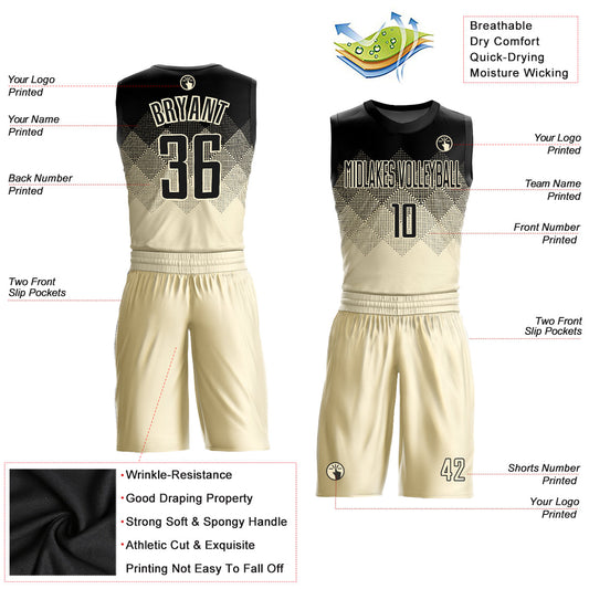 Custom Cream Black Round Neck Sublimation Basketball Suit Jersey - Sky-Custom
