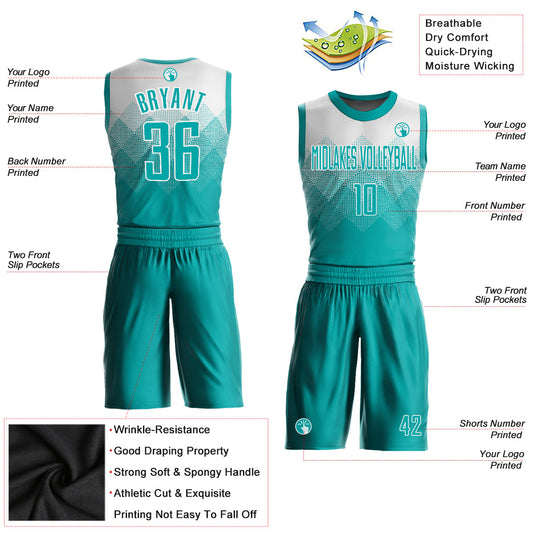 Custom White Aqua Round Neck Sublimation Basketball Suit Jersey - Sky-Custom