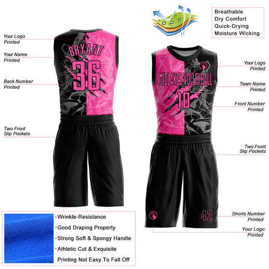 Custom Graffiti Pattern Pink-Black Scratch Round Neck Sublimation Basketball Suit Jersey - Sky-Custom