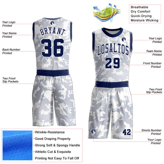 Custom White Navy Round Neck Sublimation Basketball Suit Jersey - Sky-Custom