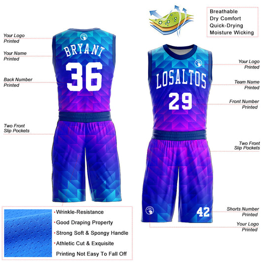 Custom Royal White Light Blue-Hot Pink Round Neck Sublimation Basketball Suit Jersey - Sky-Custom