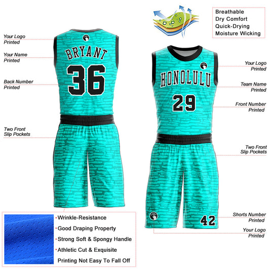 Custom Aqua Black-White Round Neck Sublimation Basketball Suit Jersey - Sky-Custom