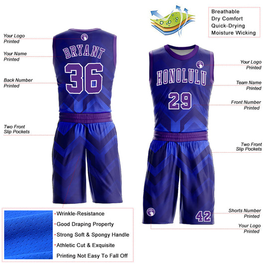 Custom Royal Purple-White Round Neck Sublimation Basketball Suit Jersey - Sky-Custom
