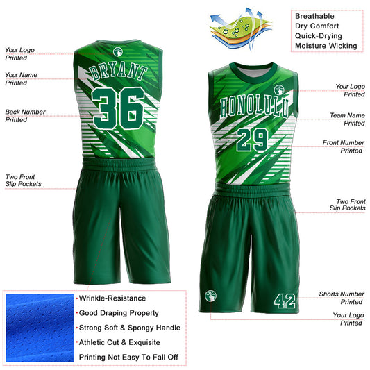 Custom Kelly Green White Round Neck Sublimation Basketball Suit Jersey - Sky-Custom