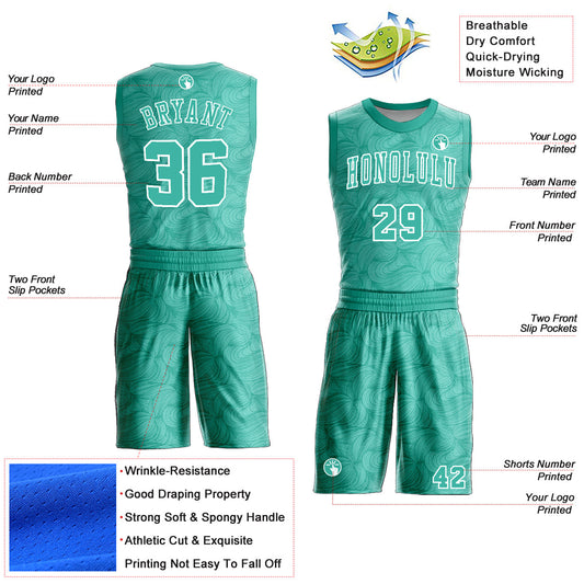 Custom Aqua White Round Neck Sublimation Basketball Suit Jersey - Sky-Custom