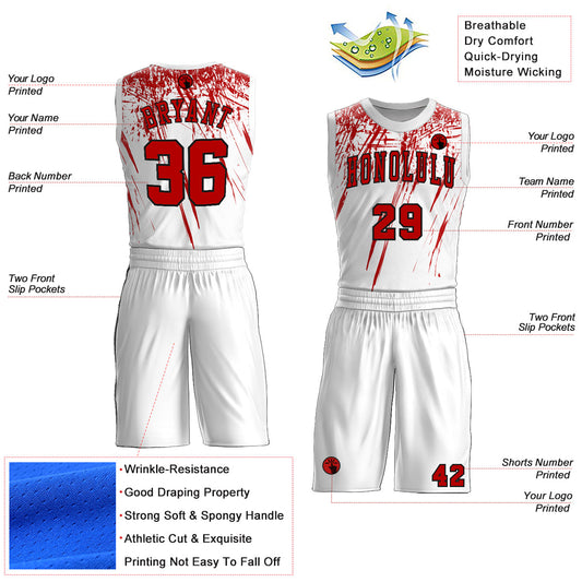Custom White Red=Black Round Neck Sublimation Basketball Suit Jersey - Sky-Custom