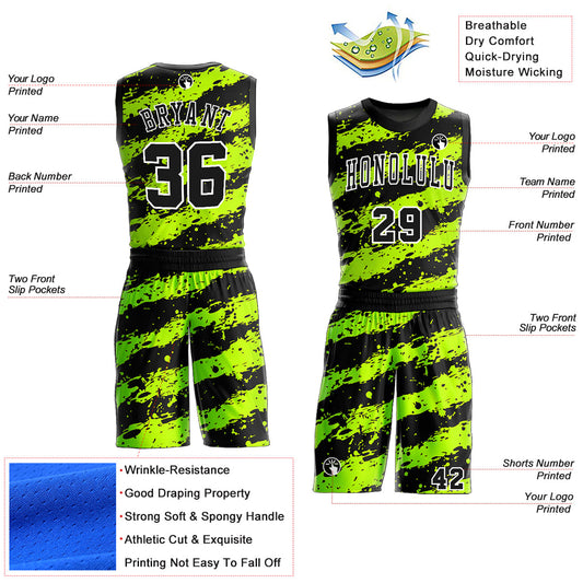 Custom Neon Green Black-White Round Neck Sublimation Basketball Suit Jersey - Sky-Custom