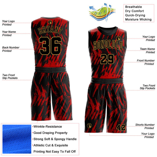 Custom Red Black-Old Gold Round Neck Sublimation Basketball Suit Jersey - Sky-Custom