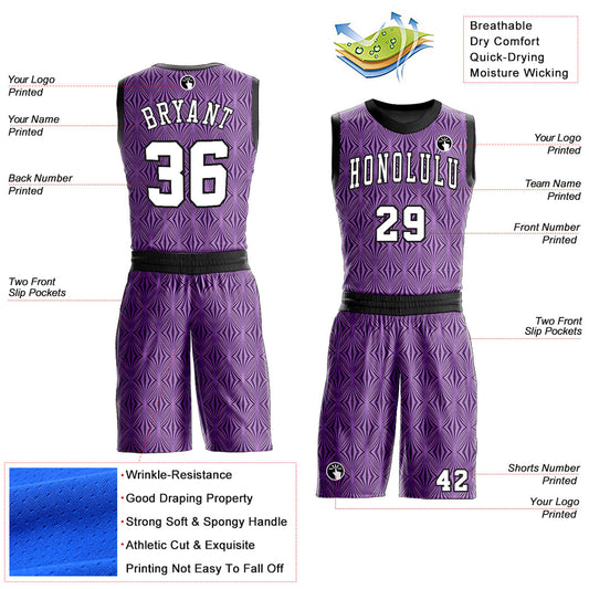 Custom Purple White-Black Round Neck Sublimation Basketball Suit Jersey - Sky-Custom
