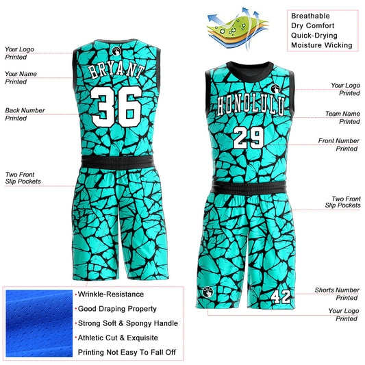 Custom Aqua White-Black Round Neck Sublimation Basketball Suit Jersey - Sky-Custom