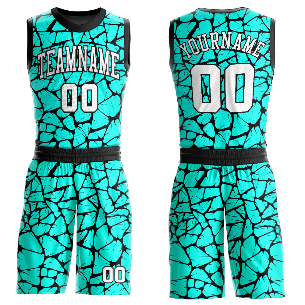 Custom Aqua White-Black Round Neck Sublimation Basketball Suit Jersey - Sky-Custom