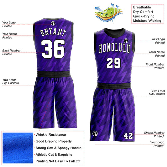 Custom Purple White-Black Round Neck Sublimation Basketball Suit Jersey - Sky-Custom
