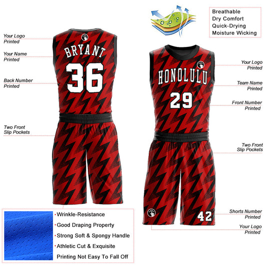Custom Red White-Black Round Neck Sublimation Basketball Suit Jersey - Sky-Custom