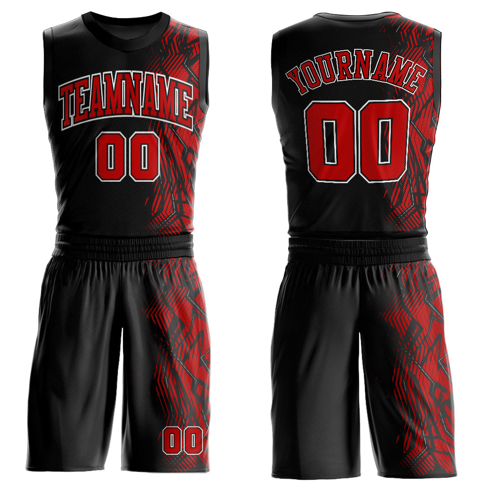 Custom Black Red-White Round Neck Sublimation Basketball Suit Jersey - Sky-Custom