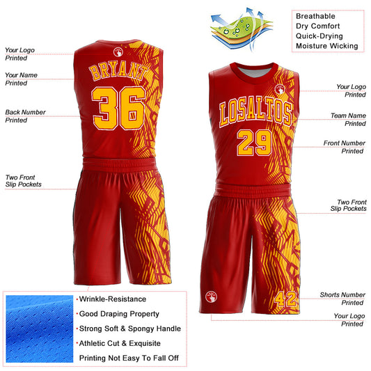 Custom Red Gold-White Round Neck Sublimation Basketball Suit Jersey - Sky-Custom