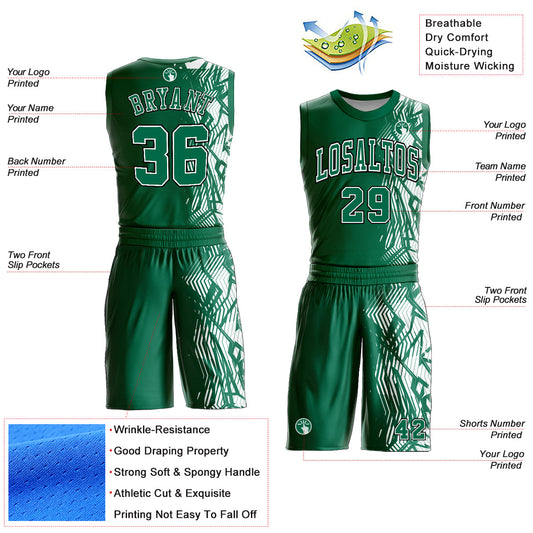 Custom Kelly Green Black-White Round Neck Sublimation Basketball Suit Jersey - Sky-Custom