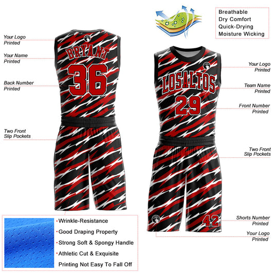 Custom Black Red-White Round Neck Sublimation Basketball Suit Jersey - Sky-Custom