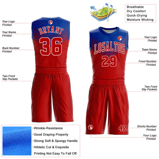 Custom Red Royal-White Round Neck Sublimation Basketball Suit Jersey - Sky-Custom